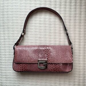 Vintage 2000s Guess Wine Crocodile Baguette Shoulder Bag